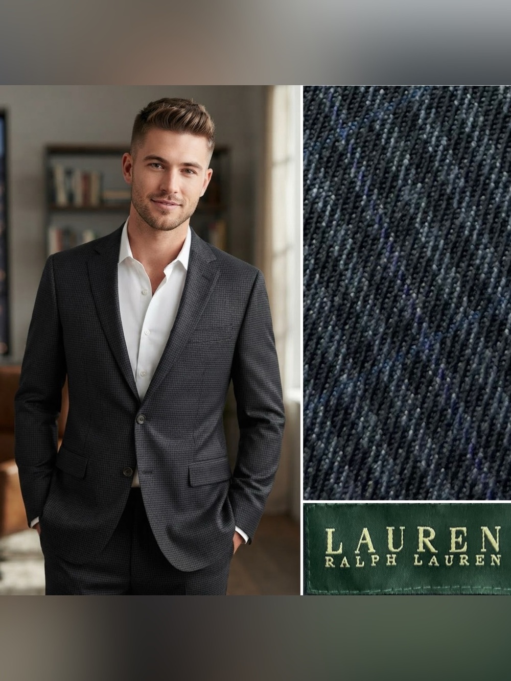 Ralph Lauren Men's 42L Black Gray Grid Plaid Blazer Jacket